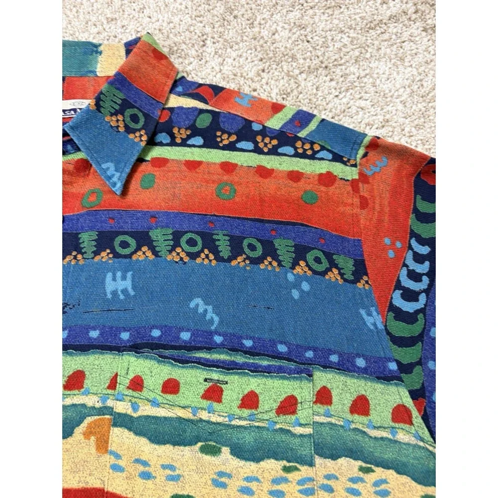 VTG Casa Moda Men's Large Luxury Colorful Design Button Front Shirt - Picture 4 of 7